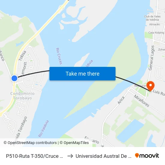 P510-Ruta T-350/Cruce T-340 to Universidad Austral De Chile map