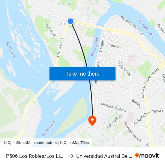 P506-Los Robles/Los Lingues to Universidad Austral De Chile map