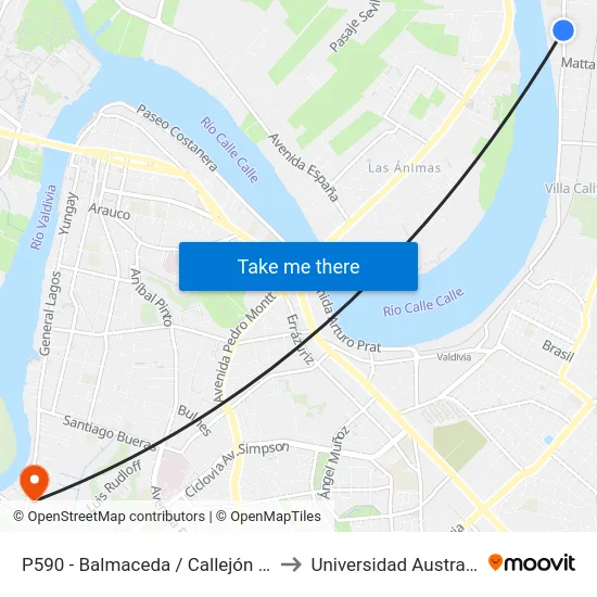 P590 - Balmaceda / Callejón Stolzembach to Universidad Austral De Chile map