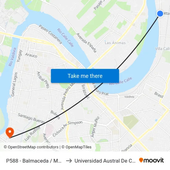 P588 - Balmaceda / Matta to Universidad Austral De Chile map