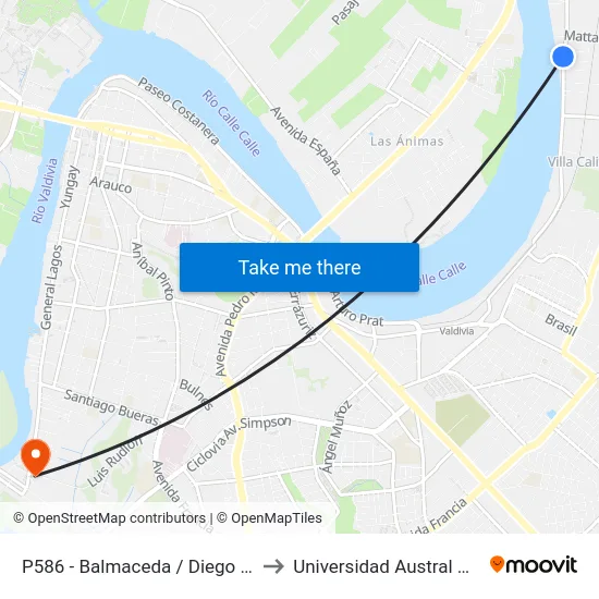 P586 - Balmaceda / Diego Portales to Universidad Austral De Chile map