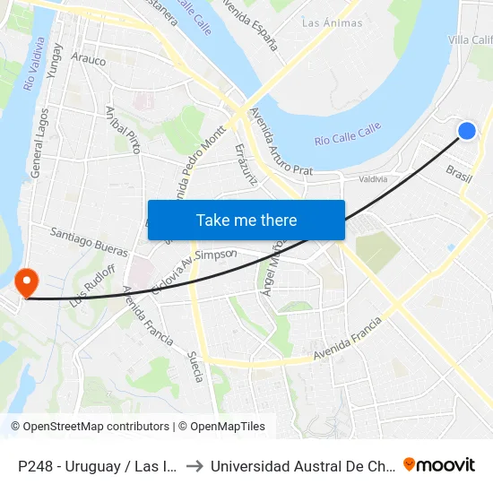 P248 - Uruguay / Las Iris to Universidad Austral De Chile map