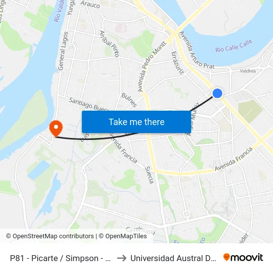 P81 - Picarte / Simpson - Hettich to Universidad Austral De Chile map