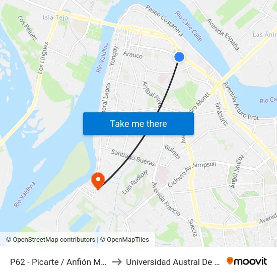 P62 - Picarte / Anfión Muñoz to Universidad Austral De Chile map