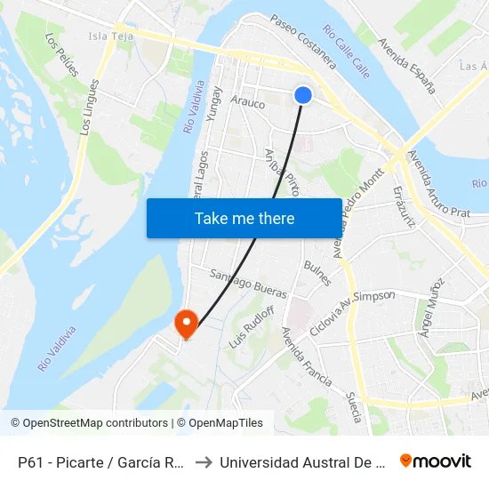 P61 - Picarte / García Reyes to Universidad Austral De Chile map