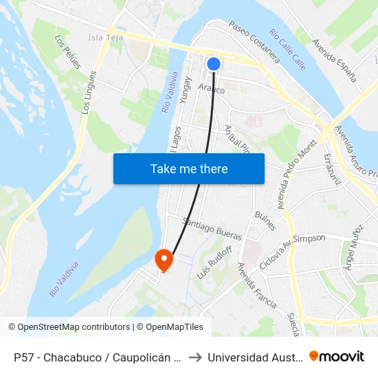 P57 - Chacabuco / Caupolicán - Camilo Henríquez to Universidad Austral De Chile map