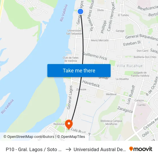 P10 - Gral. Lagos / Soto Mayor to Universidad Austral De Chile map