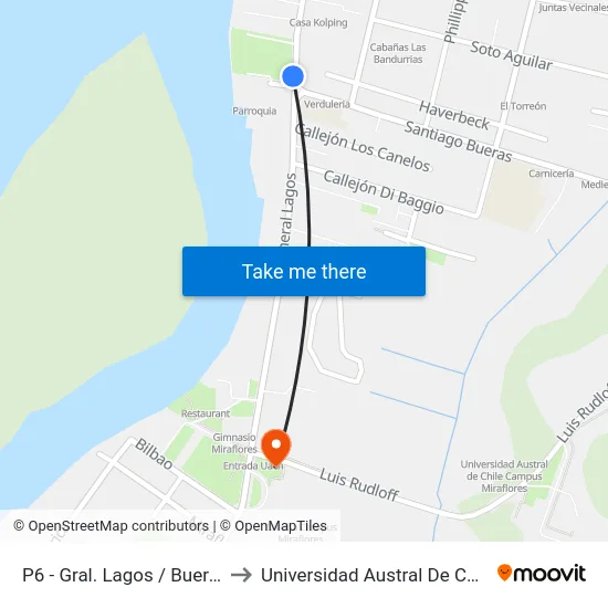 P6 - Gral. Lagos / Bueras to Universidad Austral De Chile map
