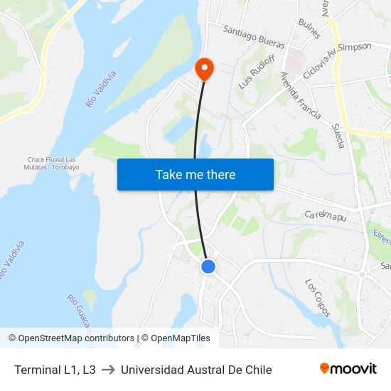 Terminal L1, L3 to Universidad Austral De Chile map