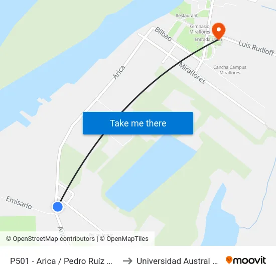 P501 - Arica / Pedro Ruíz Manríquez to Universidad Austral De Chile map