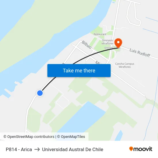 P814 - Arica to Universidad Austral De Chile map