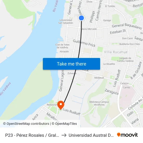 P23 - Pérez Rosales / Gral. Yáñez to Universidad Austral De Chile map