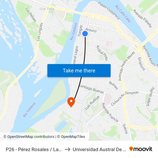 P26 - Pérez Rosales / Lautarp to Universidad Austral De Chile map