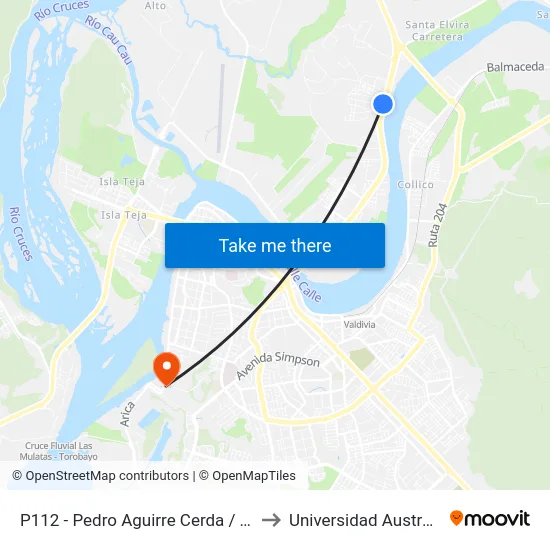 P112 - Pedro Aguirre Cerda / Torreones Sur to Universidad Austral De Chile map