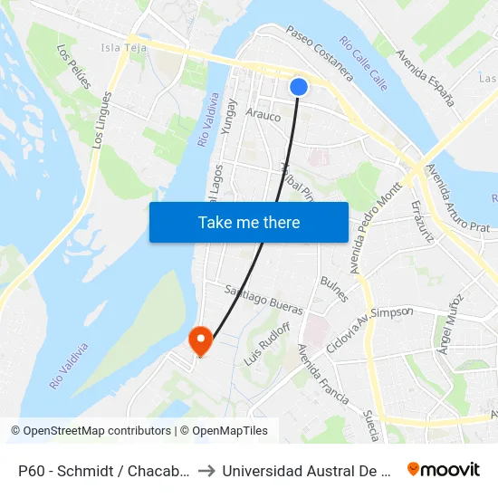 P60 - Schmidt / Chacabuco to Universidad Austral De Chile map
