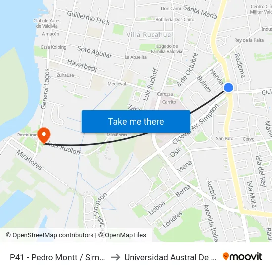 P41 - Pedro Montt / Simpson to Universidad Austral De Chile map