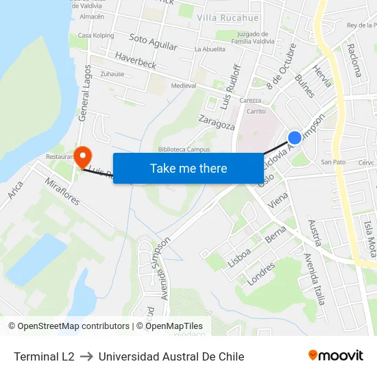 Terminal L2 to Universidad Austral De Chile map