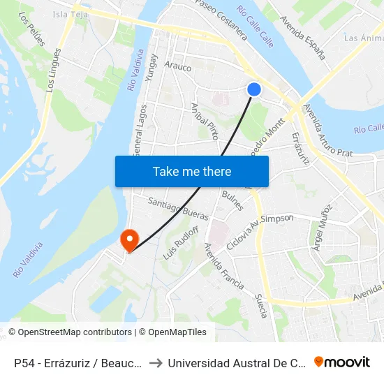 P54 - Errázuriz / Beauchef to Universidad Austral De Chile map