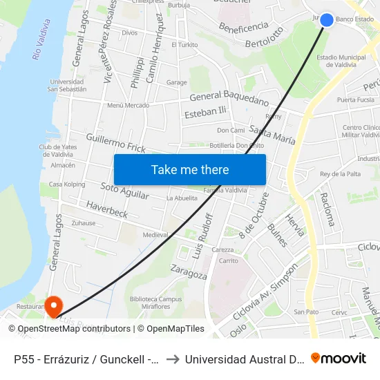 P55 - Errázuriz / Gunckell - Condell to Universidad Austral De Chile map