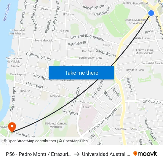 P56 - Pedro Montt / Errázuriz - Picarte to Universidad Austral De Chile map