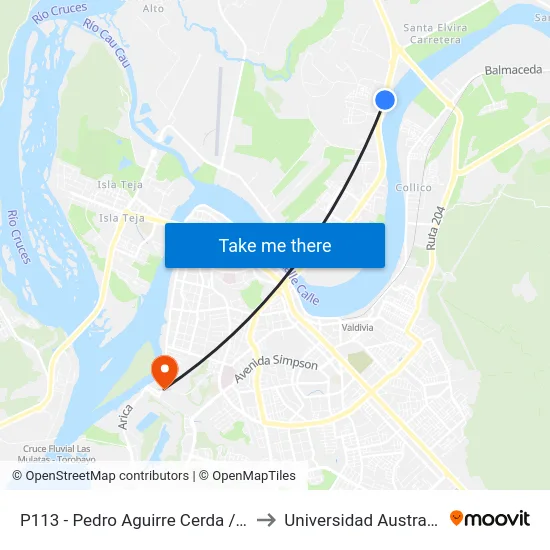 P113 - Pedro Aguirre Cerda / El Romance to Universidad Austral De Chile map