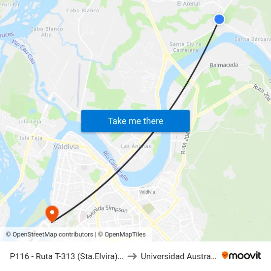 P116 - Ruta T-313 (Sta.Elvira) / Ruta T-301 to Universidad Austral De Chile map