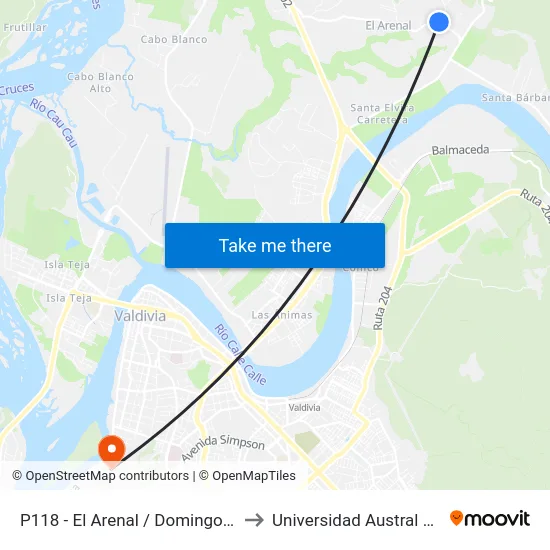 P118 - El Arenal / Domingo Maechel to Universidad Austral De Chile map