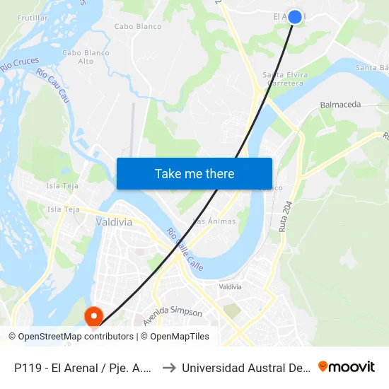 P119 - El Arenal / Pje. A.Lovera to Universidad Austral De Chile map