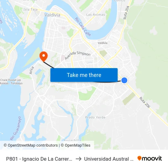 P801 - Ignacio De La Carrera - Picarte to Universidad Austral De Chile map