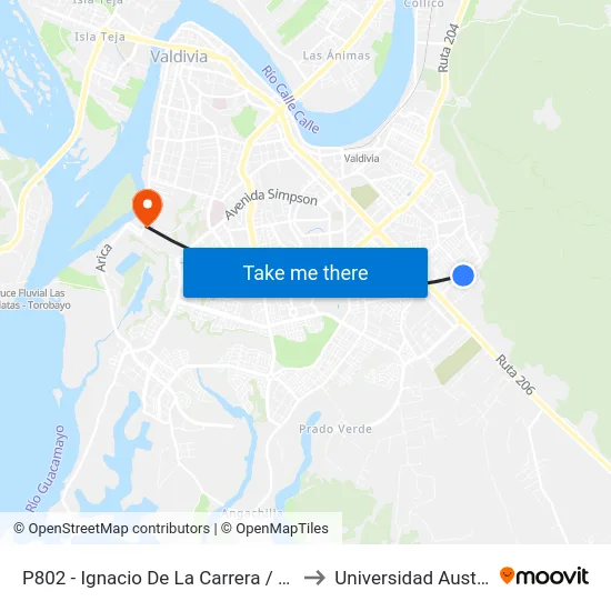 P802 - Ignacio De La Carrera / Martínez De Rosas to Universidad Austral De Chile map