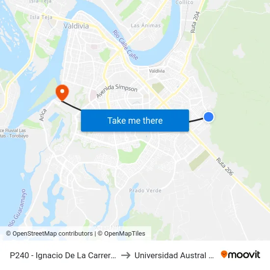P240 - Ignacio De La Carrera / Pje 20 to Universidad Austral De Chile map