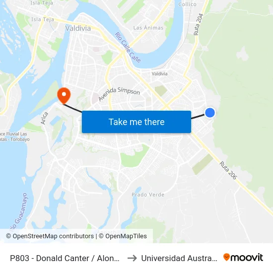 P803 - Donald Canter / Alonso Villanueva to Universidad Austral De Chile map