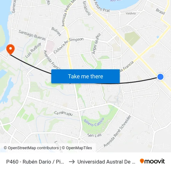 P460 - Rubén Darío / Picarte to Universidad Austral De Chile map