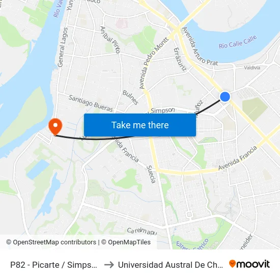 P82 - Picarte / Simpson to Universidad Austral De Chile map