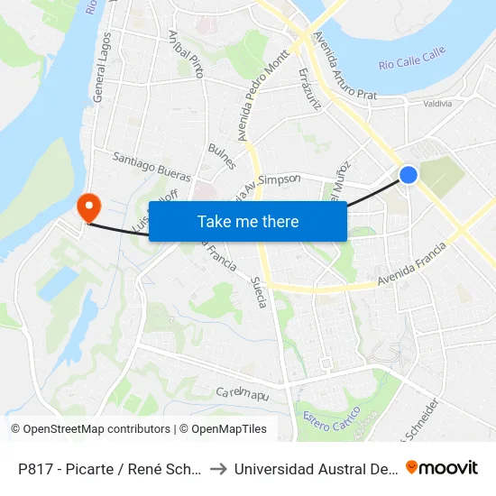 P817 - Picarte / René Schneider to Universidad Austral De Chile map