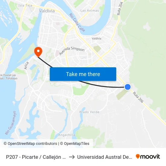 P207 - Picarte / Callejón Bhole to Universidad Austral De Chile map