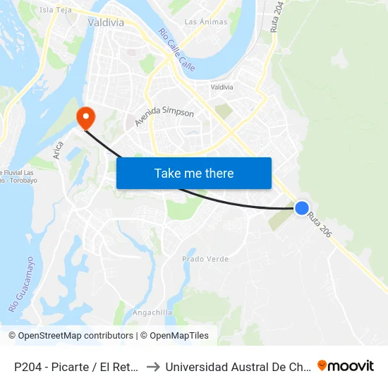 P204 - Picarte / El Retiro to Universidad Austral De Chile map
