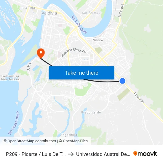 P209 - Picarte / Luis De Toledo to Universidad Austral De Chile map
