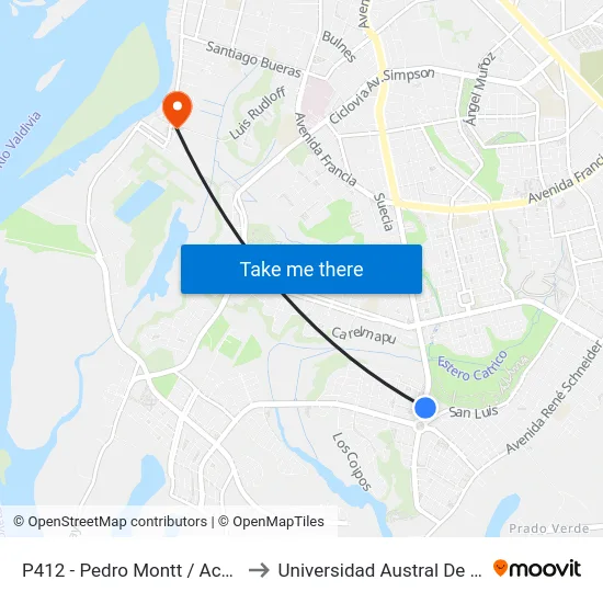 P412 - Pedro Montt / Acuenta to Universidad Austral De Chile map