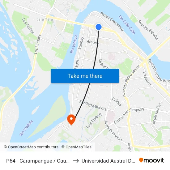 P64 - Carampangue / Caupolicán to Universidad Austral De Chile map