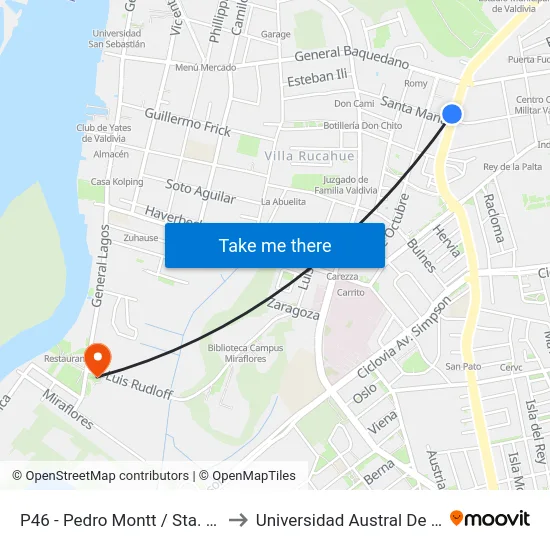 P46 - Pedro Montt / Sta. María to Universidad Austral De Chile map