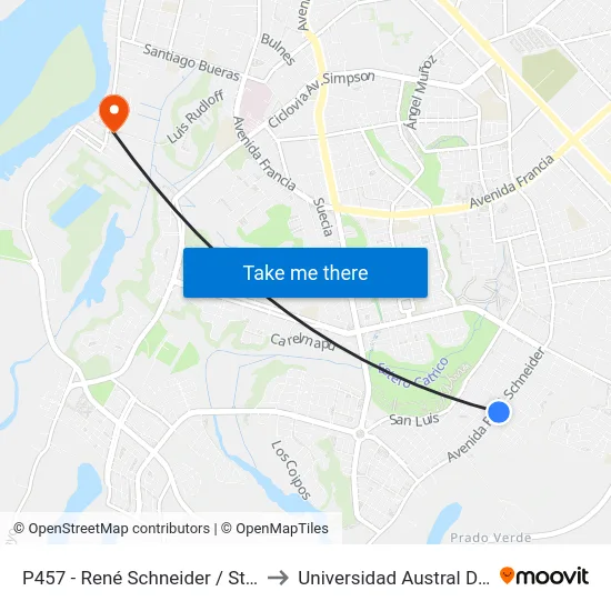 P457 - René Schneider / Sta. Laura to Universidad Austral De Chile map