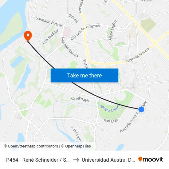 P454 - René Schneider / Sta. Julia to Universidad Austral De Chile map