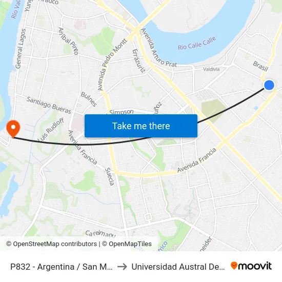 P832 - Argentina / San Marcos to Universidad Austral De Chile map