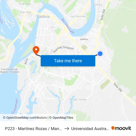 P223 - Martínez Rozas / Manuel Rodríguez to Universidad Austral De Chile map