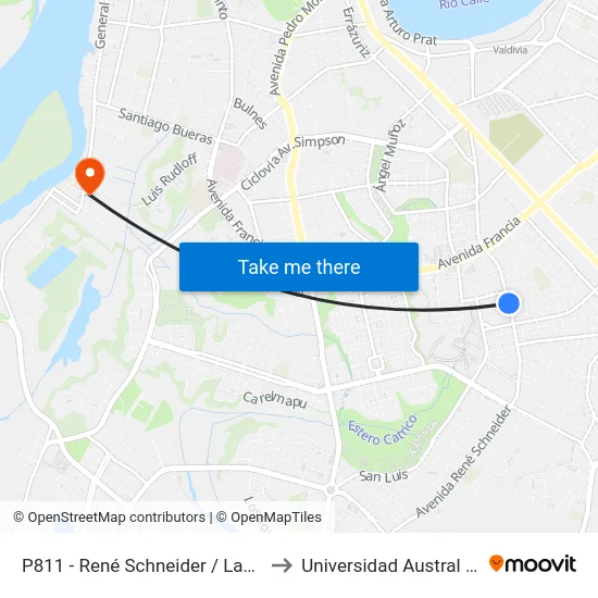 P811 - René Schneider / Lago Malleco to Universidad Austral De Chile map