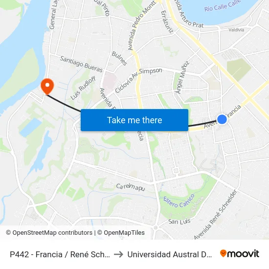 P442 - Francia / René Schneider to Universidad Austral De Chile map