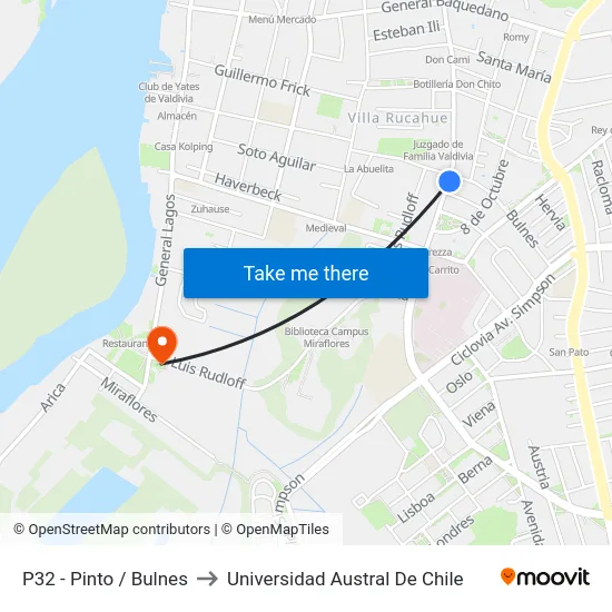 P32 - Pinto / Bulnes to Universidad Austral De Chile map