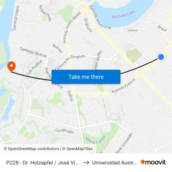 P228 - Dr. Holzapfel / José Victorino Lastarria to Universidad Austral De Chile map