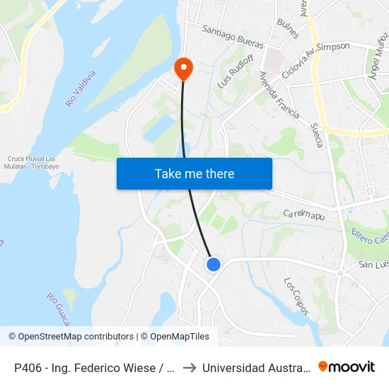 P406 - Ing. Federico Wiese / Los Ñandues to Universidad Austral De Chile map